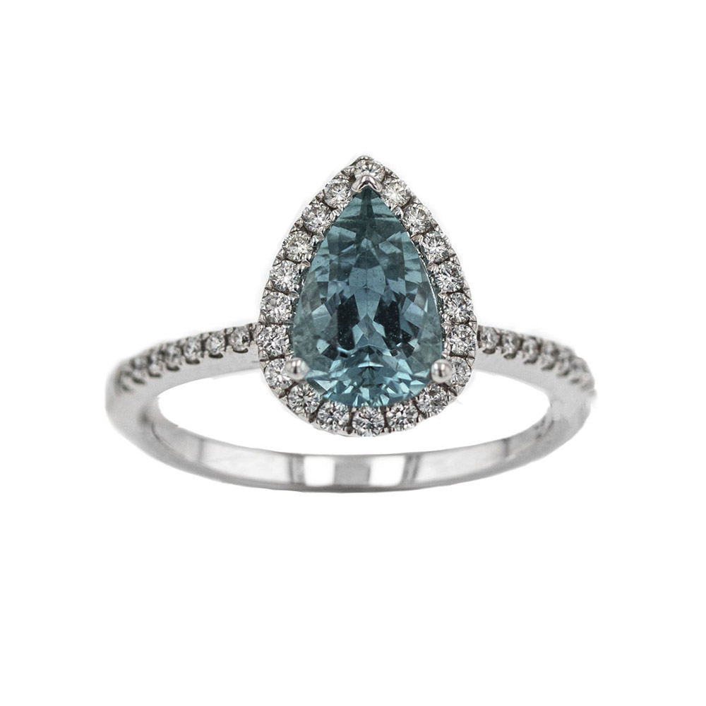 Pear shaped sapphire halo on sale ring