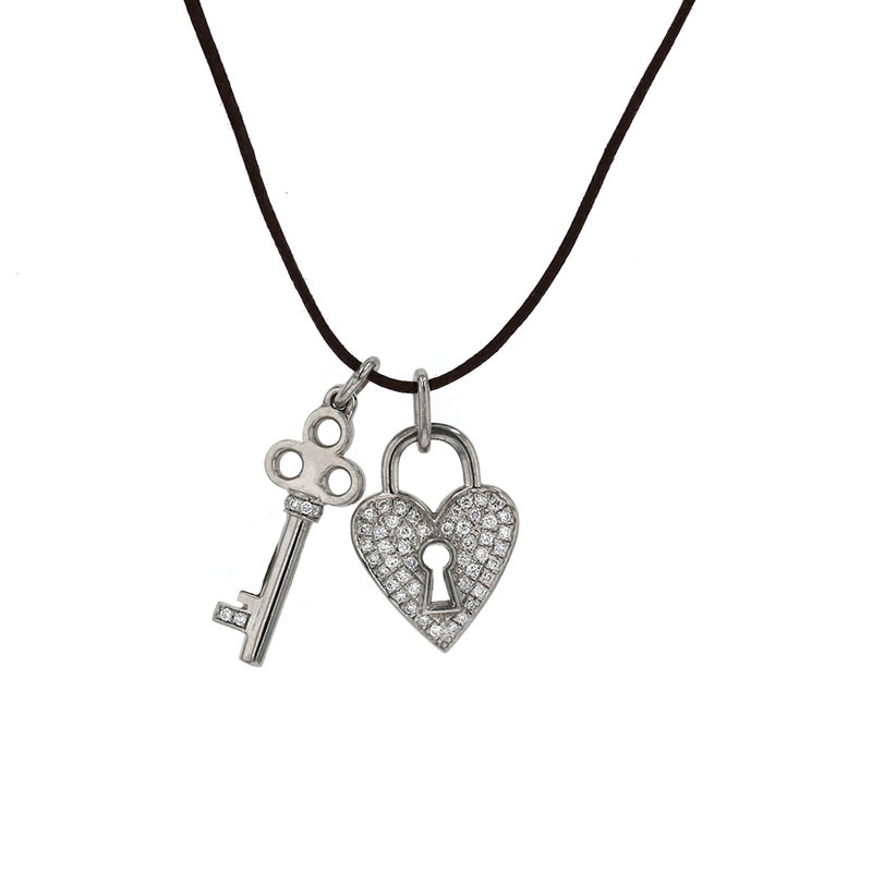 Vera Wang Love Collection 0.05 CT. T.W. Diamond and Blue Sapphire Heart-Top Key  Necklace in Sterling Silver - 19