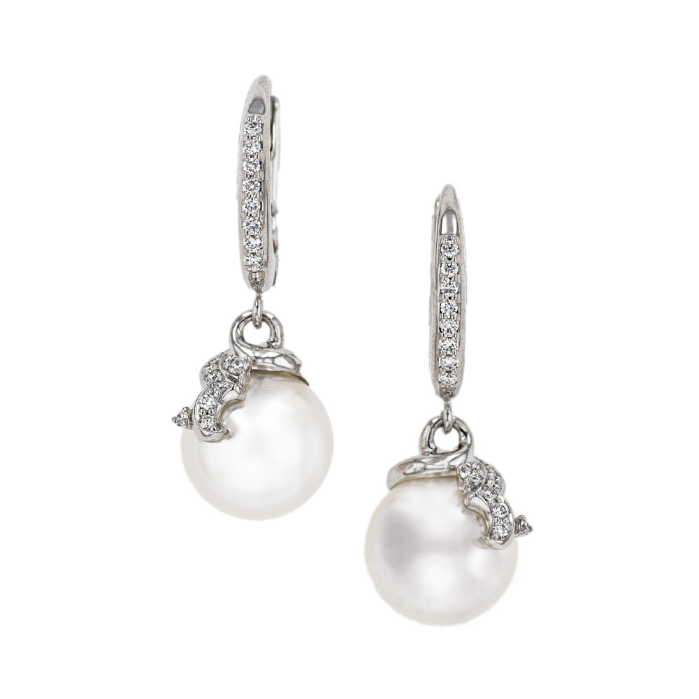 Mikimoto Pearl Diamond Leverback Earrings - J. Vair Anderson