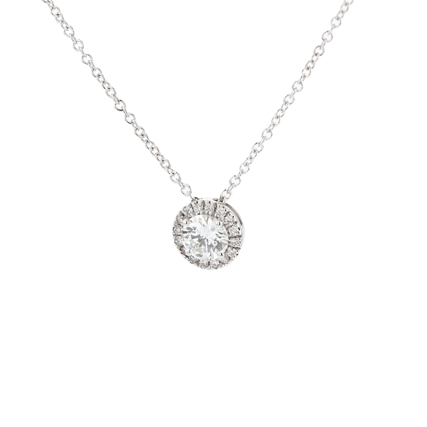 18K White Gold Halo Diamond Necklace - J Vair Anderson Jewellers