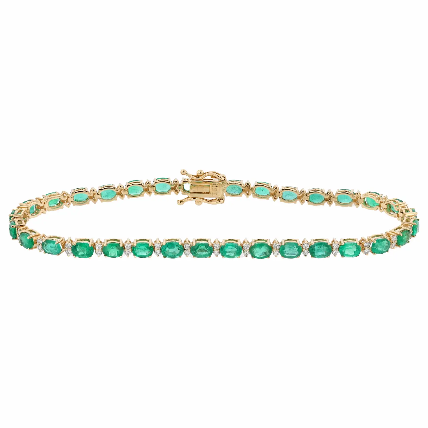18K Yellow Gold Tennis Bracelet with Emeralds and Diamonds J Vair
